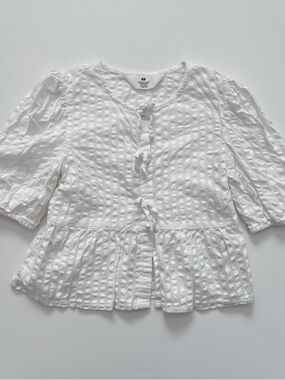 H&M White Textured Ruffle-Hem Kids Blouse Girls 8